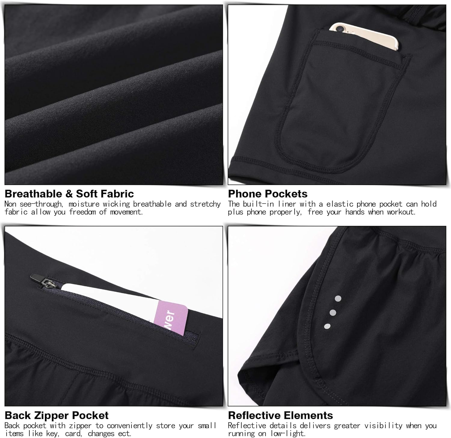 Women’s 2 in 1 Running Shorts Workout Athletic Gym Yoga Shorts for Women with Phone Pockets: Clothing