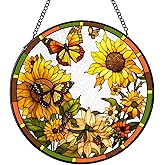 Stained Glass Suncatchers Window Hanging, Sunflower Sun Catchers Indoor Window Stained Glass Hanging Garden Decor, Birthday Gifts for Mom Grandma Aunt Sister Bestie 6.3 in