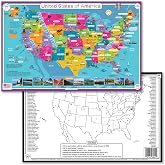 Tot Talk USA Map Educational Placemat | 50 States Geography &amp; Practice Map | Made in USA, Double Sided, Durable, Reusable, Non Toxic Material, Award Winning, Dry Erase &amp; Washable Markers Friendly