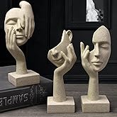 prosfalt 3 Pcs Thinker Statue,Modern Home Resin Sculptures,Collectible Figurines for Home Office Bookshelf Desktop Decor(Sandstone)