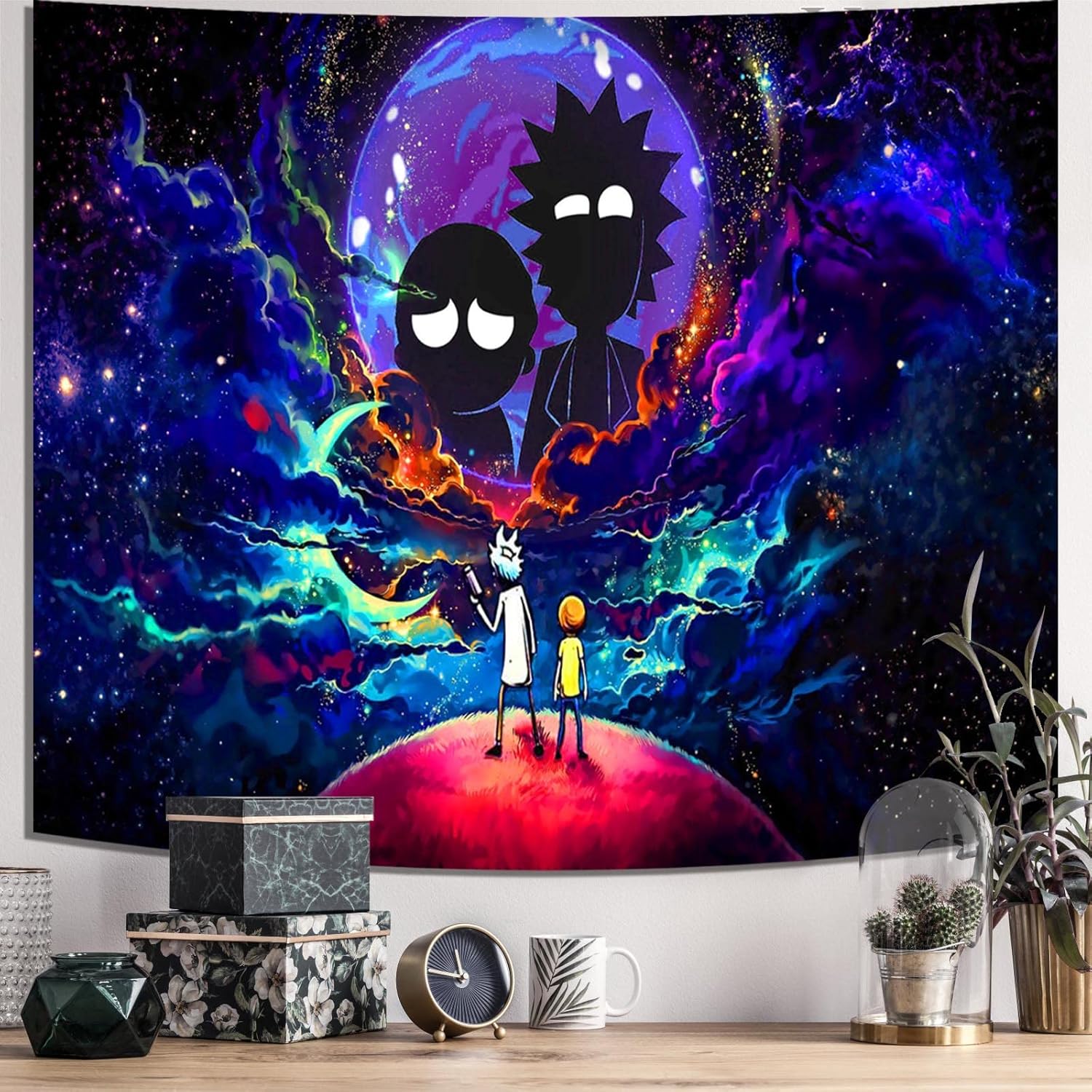 Tapestries - Trip-py Space Wall Tapestry Hippie Anime Poster for Bedroom Aesthetics Funny Galaxy Star Room Decor Flag Wall Hanging for Teen Girls Men Dorm Living Room (51''x60'')