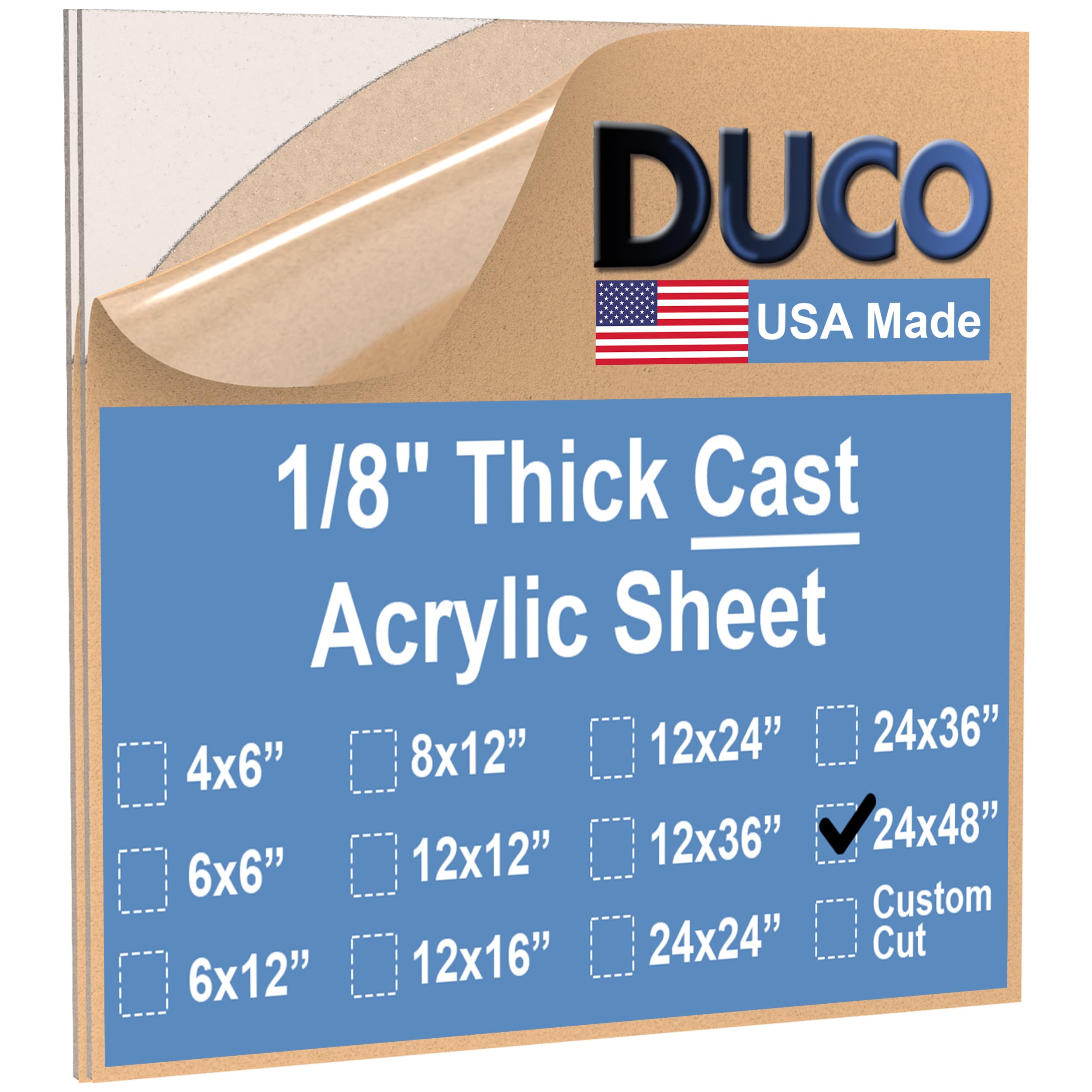 Duco Clear Cast Acrylic Sheets 1/8" Thick 24" X