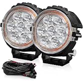 BEAMTECH 4" LED Pods, White Spot Beam Off Road Ditch Lights with Amber DRL | 2PCS 100W 8000LM Pod Light for Truck UTV ATV Motorcycle &ndash; Fog/Reverse/Work Lights