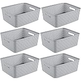Sterilite 6-Pack Short Basket, Woven Plastic Storage Baskets for Organization, Cement - Organizing Bin Containers with Handles for Bedroom, Bathroom, Dorm, and Closet