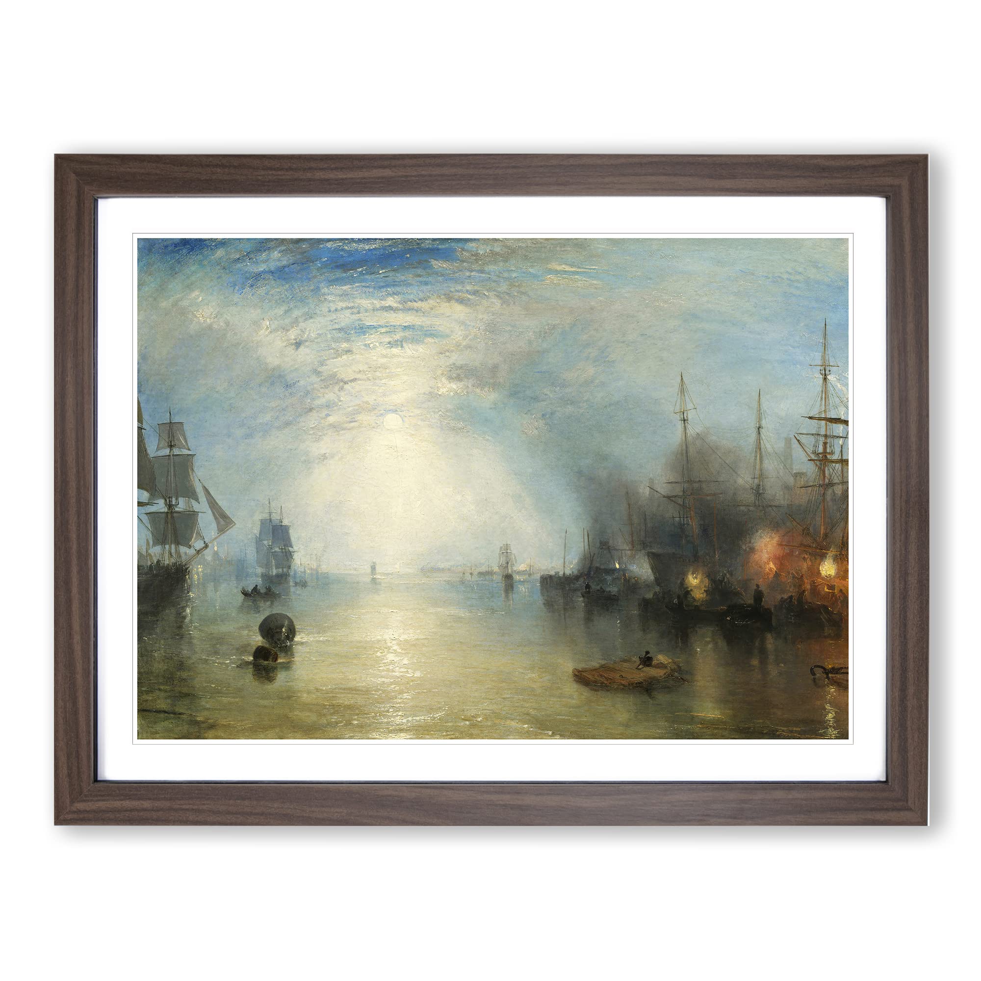 J.M.W. Turner Keelman heaving Coals Classic Painting Framed Wall Art Print, Ready to Hang Picture for Living Room Bedroom Home Office Décor, Walnut A3 (46 x 34 cm)