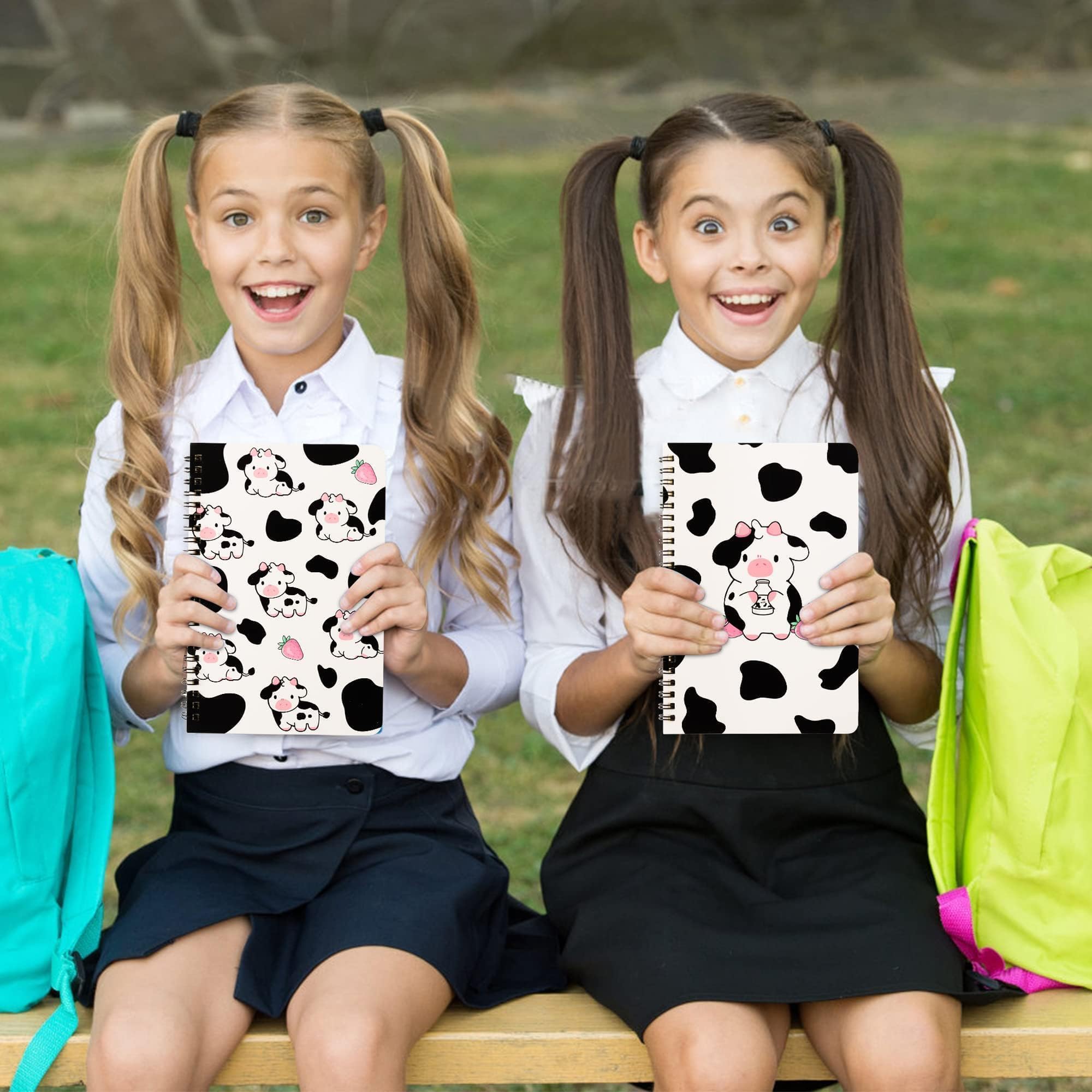 L1rabe 2P A5 Cow Spiral Notebooks Christmas Gift Cute Funny College Ruled Lined Notepads Hardbound Spiral Exercise Book for Students Teachers Travel Journal Diary Winter Birthday Gift (Strawberry Cow)