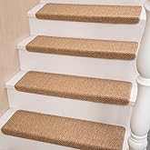 HOPEVIVA Stair Treads for Wooden Steps Indoor Set of 2 - Sisal Bullnose Carpet Stair Mats Non Slip Self Adhesive Staircase St