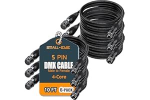 SMALL-EYE 5 Pin DMX Cable 10 ft 6 Pack – 4-Core Male to Female Stage Lighting DMX512 Cable (10')
