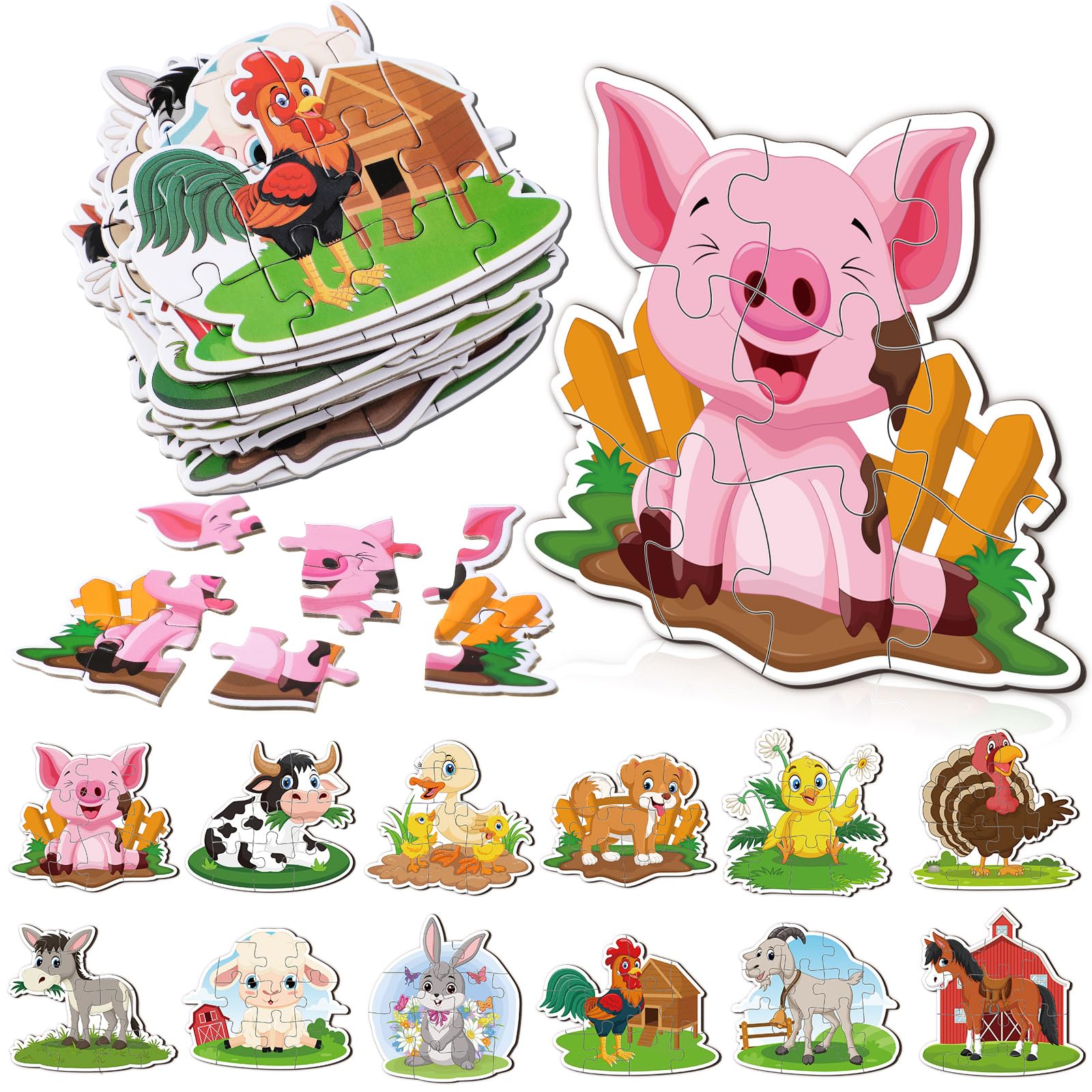 Photo 1 of Blueweenly 24 Pack Farm Animals Puzzles for Kids Paper Jigsaw Puzzles Crafts Party Favors for Classroom Exchange Gifts Preschool Educational Toys Party Goody Bag Filling Fun Games