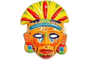 NOVICA Artisan Handcrafted Ceramic Mask Talaverastyle Aztec in Mexico Multicolor Masks Cultural Floral Folk Art Hacienda [12.5in H x 9.25in W x 1.9in D] ' Chicha Penacho'