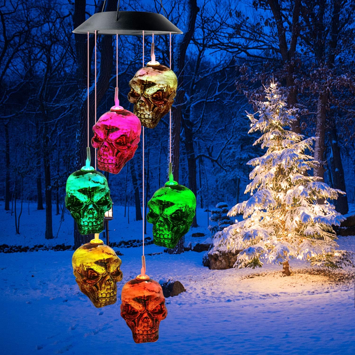 Xmas Party Decor Skeleton Skull String Night Light Funny Home Decoration Solar Powerd Led Wind Chimes Hanging Light Outdoor Decor Patio Lawn Garden Urbytus Com