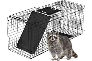 Outvita 32" Live Animal Cage Trap, Iron Door Steel Wire Mesh, Catch Release Humane Rodent Outdoor Heavy Duty Cage for Squirrel, Stray Cat, Chipmunk, Rat, Raccoon, Groundhog, Skunk, Rabbits, Black