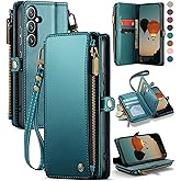Defencase for Galaxy S25 Case Wallet with RFID Blocking Card Holder for Women Men, Elegant PU Leather Magnetic Snap Flip Wristlet Strap Zipper Wallet Phone Cases for Samsung Galaxy S25 5G 6.2", Green