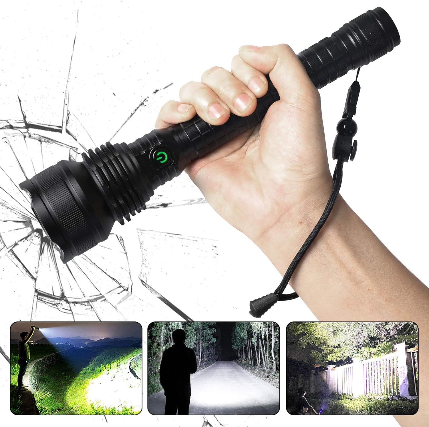 Rechargeable Led Flashlight, Super Bright Flashlights High Lumens Powerful Tactical Flashlights with 18650 Batteries Included, 5 Modes, Waterproof Flashlight for Emergencies, Camping (Black) - - 
