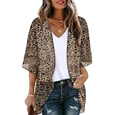 OFEEFAN Beach Cover Ups for Women 3/4 Length Sleeve Womens Tops Summer Cardigan Casual Blouses Loose Fit