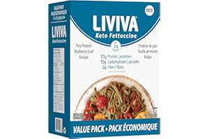 LIVIVA Low Carb High Protein KETO Value Pack Spaghetti Noodle Pasta 6 Pk – 135 g Protein per Box with Pea Protein & Konjac Flour - 8g Net Carbs, Diabetic-Friendly - Healthy Al Dente Pasta (12 Pack, Fettuccine Pasta)