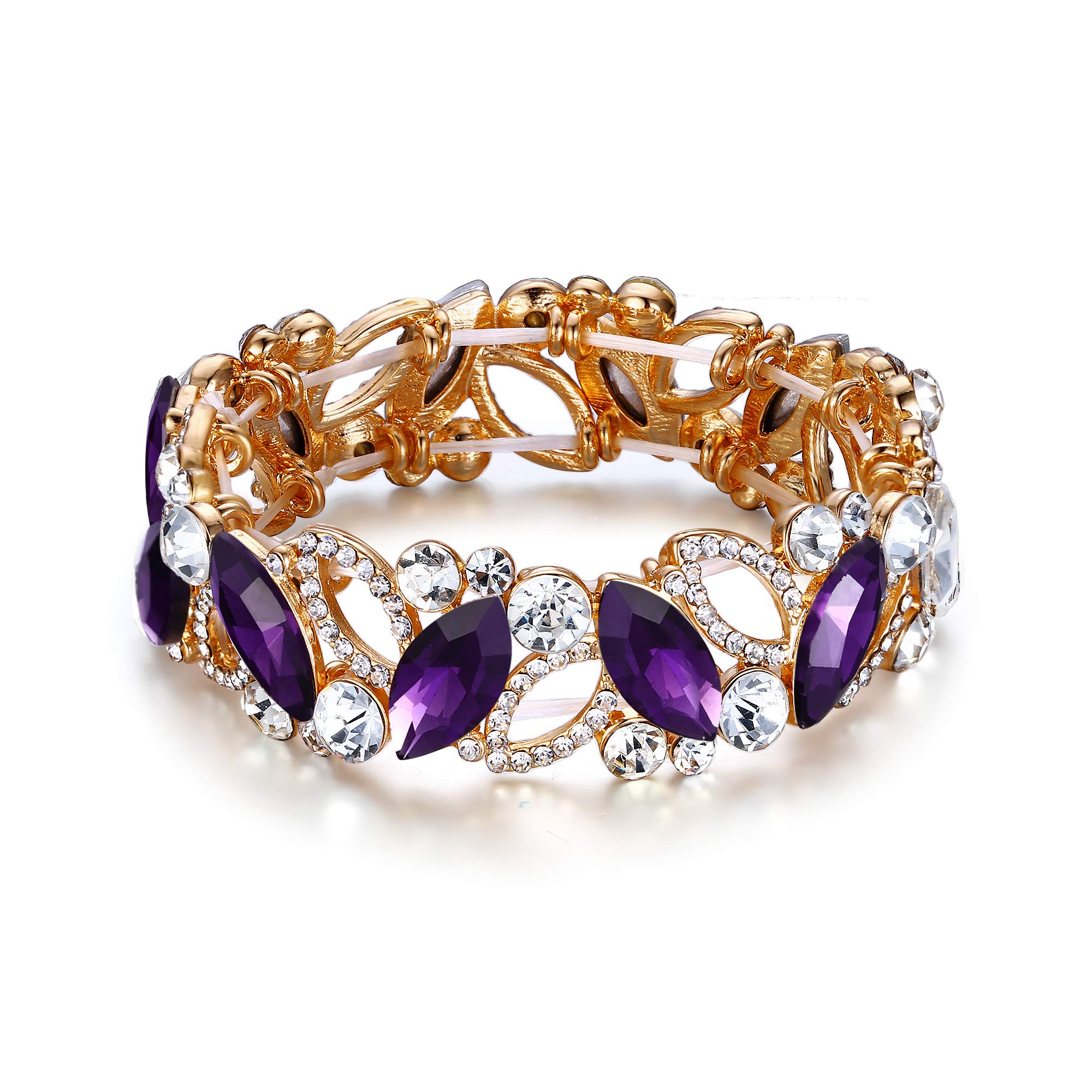 Ever Faith Wedding Bridal Marquised Rhinestone Crystal Elastic Stretch Bracelets for Women Girls Purple