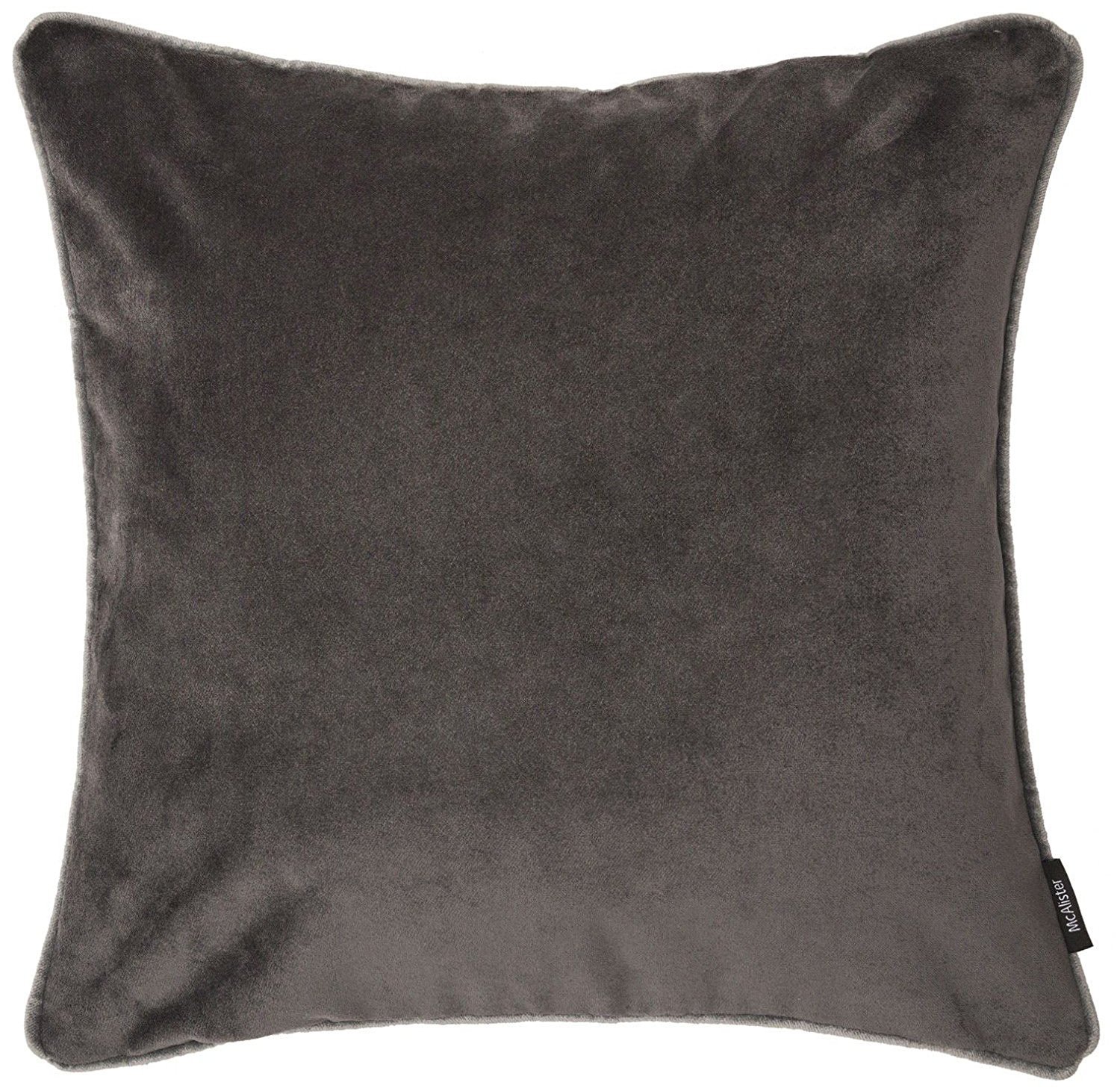 McAlister Textiles Matt Velvet Piped Cushion Covers - Charcoal Grey 43x43 Cm - 17x17 Inches - Plush Decorative Throw Pillows Machine Washable & Fade Resistant