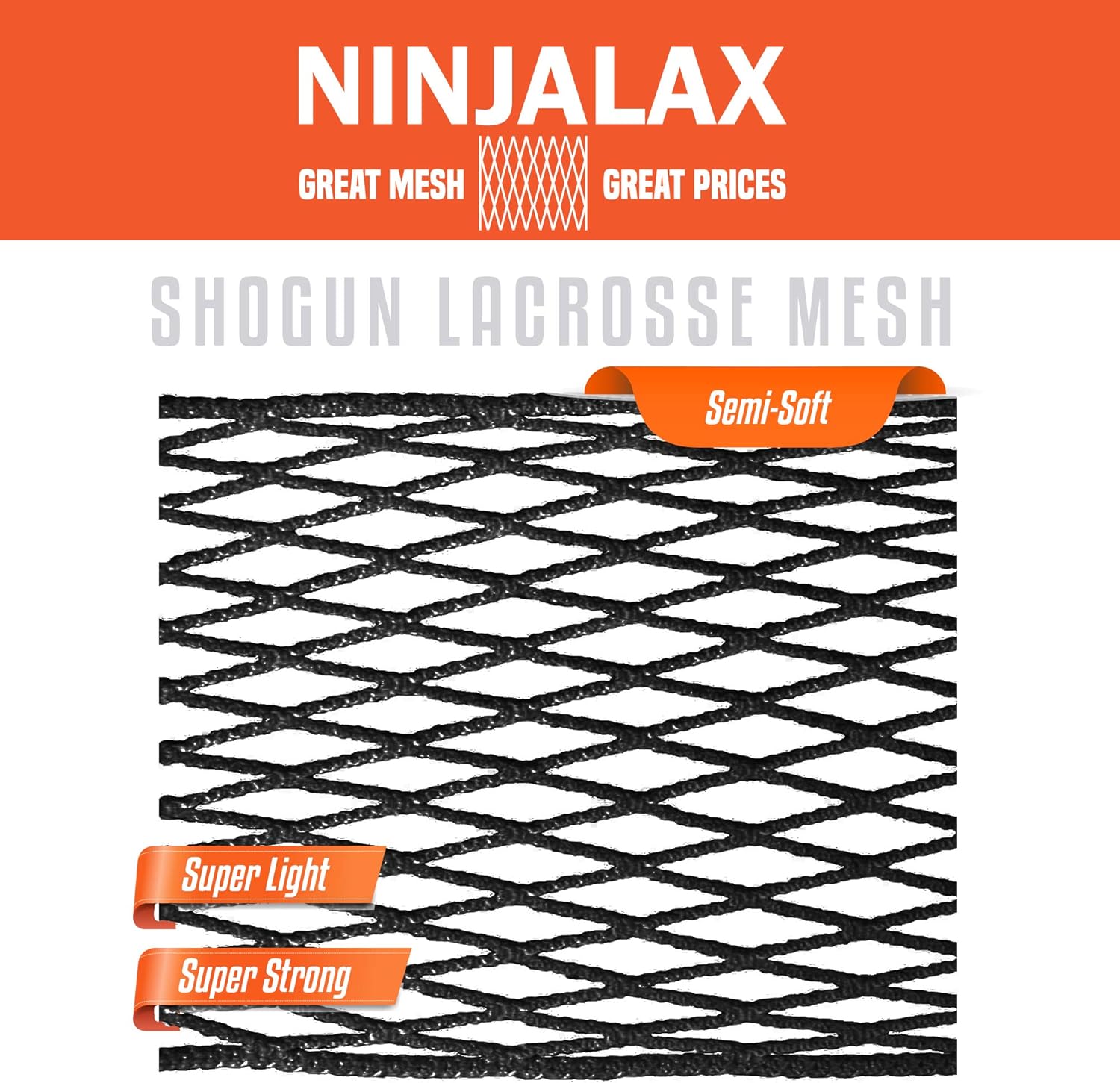 Ninjalax - Shogun SemiSoft Lacrosse Mesh - Complete Lacrosse Stringing Kit - Black - Super Light and Super Strong : Sports & Outdoors