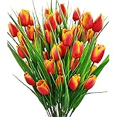 Guagb 8 Bundles Outdoor Artificial Tulips Fake Flowers UV Resistant Faux Plastic Greenery Shrubs Plants for Home Outside Garden Porch Window Farmhouse Decor (Orange)