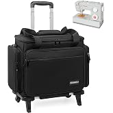 ITHWIU Sewing Machine Case with Wheels, Universal Rolling Trolley Tote with Shoulder Strap &amp; Multiple Storage Pockets Compatible with Most Standard Singer, Brother, Janome, Black