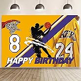 24 Basketball Birthday Party Backdrop,Basketball Party Decoration,Basketball Themed Birthday Banner Shoot Photo Backgrounds Props for Party 5x3ft.