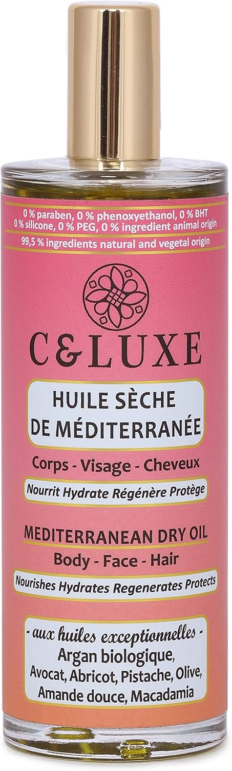 Mediterranean Dry oil, BODY FACE HAIR, Organic Argan, Avocado, nourishes hydrates regenerates and protects your skin