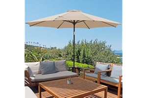 wikiwiki 10 FT Patio Umbrellas Outdoor Table Market Umbrella with Push Button Tilt/Crank, Fade Resistant Waterproof POLYESTER DTY Canopy for Garden, Lawn, Deck, Backyard & Pool, Beige