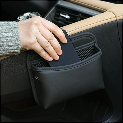 Qirc PU Leather Car Side Pocket Organizer Universal Phone Holder Black