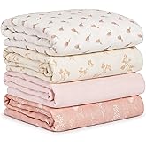 CIVARUA KIDS Muslin Swaddle Blankets for Newborn, 4 Pack Cotton Baby Blankets for Girls, Large 31.5 x 43.3 Breathable Soft Receiving Blanket, Essentials Swaddle Wrap Burping Clothes, Flowers
