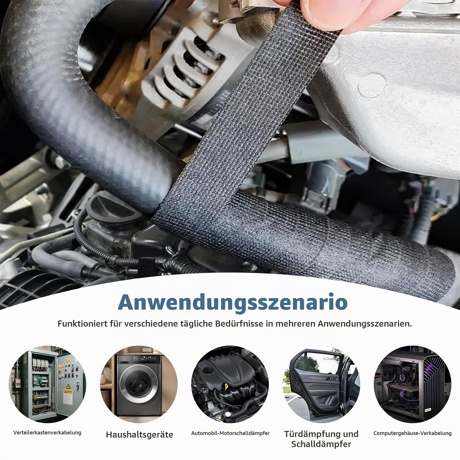 Ealyder Tape Kabelbaum Gewebeband 2 Stück 19 mm x 17 m – Hochtemperaturbeständig, Selbstklebendes Isolierband für Auto Kabelbaum, Geräuschdämmung & Kabelschutz 4