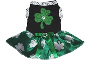 Petitebella Green Clover Puppy Dog Dress (Black/Green Clovers, X-Small)