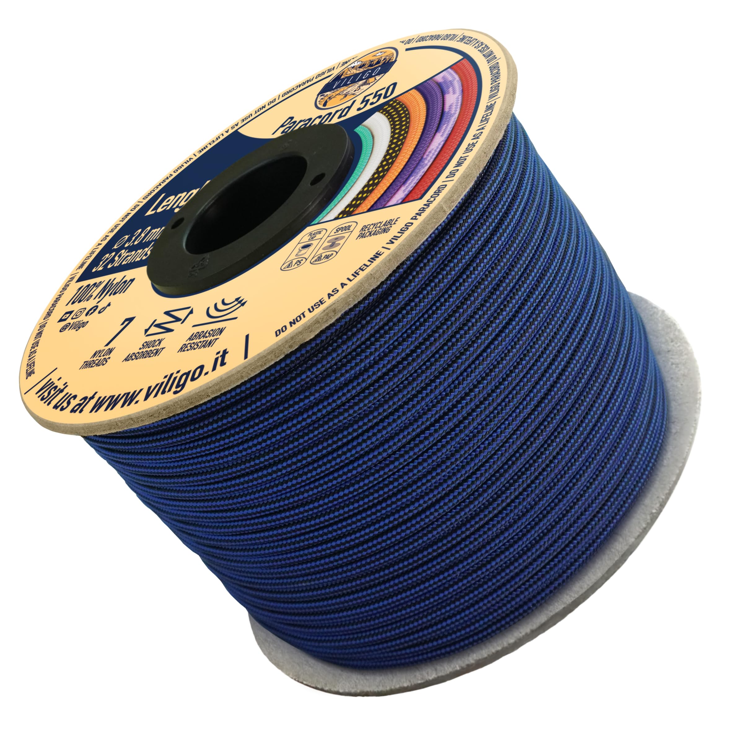 VILIGO Paracord 550 Nylon Rope Ideal for Making a Bracelet, Leash or Collar, Camping Rope for Tents and Hiking (15 m, Dacnis)