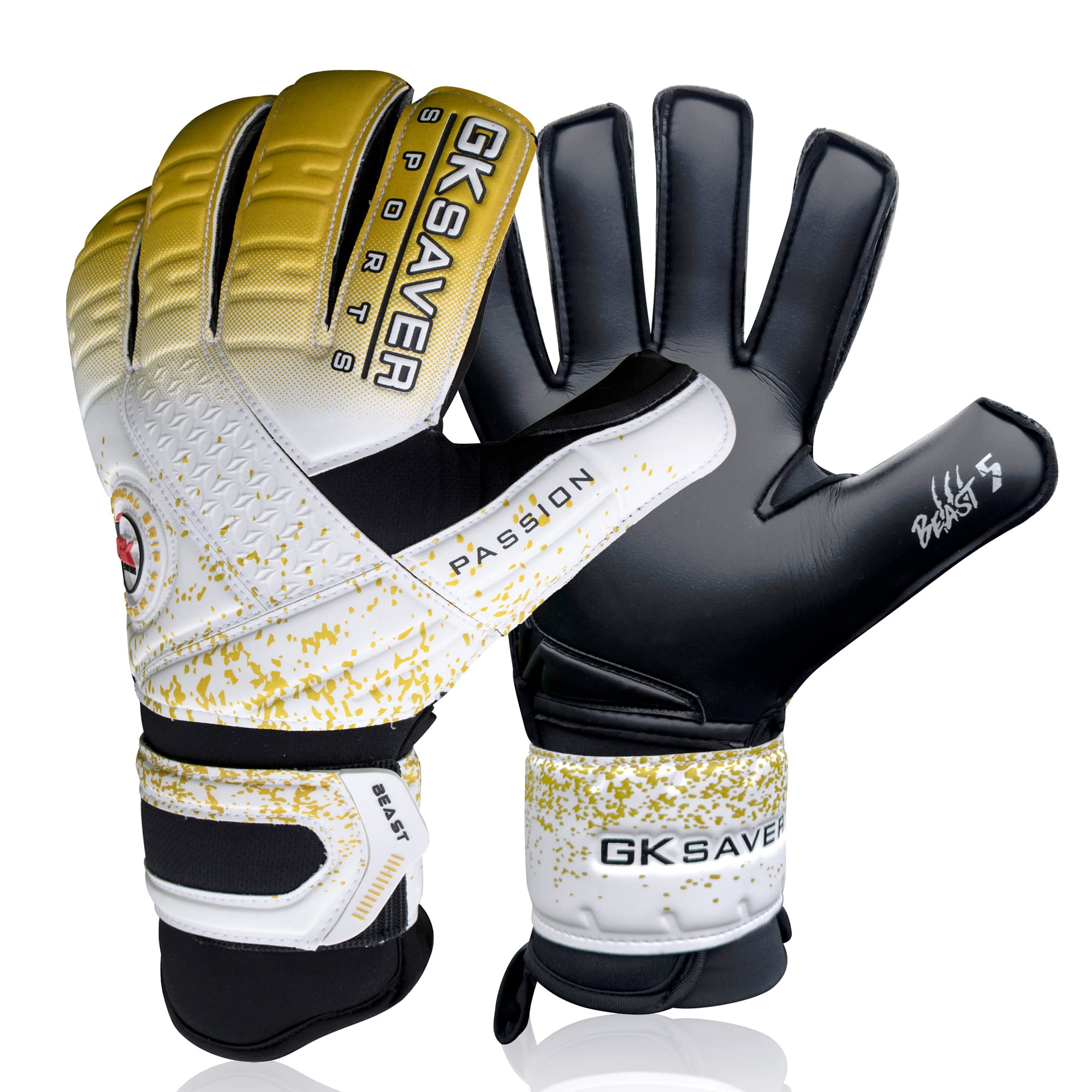 GK Saver Football Goalkeeper Gloves Passion Beast Pro Professional Anti Slip Grip Palm Soccer Goalie Gloves. (Passion Beast Pro 5, SIZE 10)