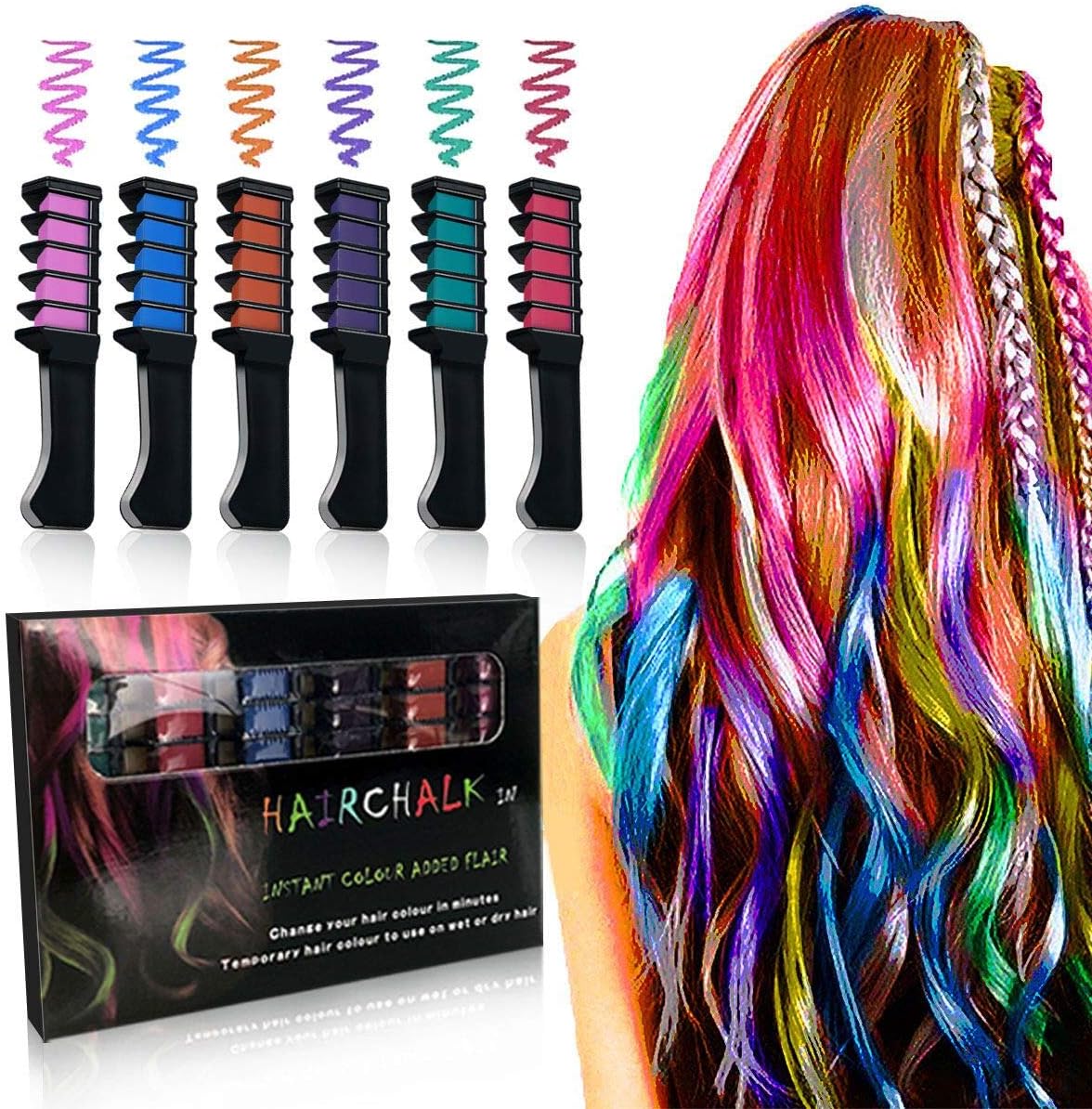 Hair Chalk Comb 6 Pcs Temporary Hair Chalk Colour Set Mini Instant