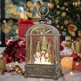 LSISOVO Christmas Snow Globe Lantern,Christmas Decorations Indoor for Home,with 6 Hour Timer Musical Snow Globes,Battery Or USB Powered Swirling Glitter Lantern Christmas Decor Gifts,Snowman Family