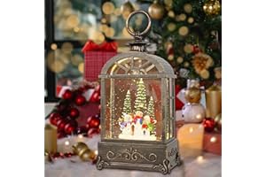 LSISOVO Christmas Snow Globe Lantern,Christmas Decorations Indoor for Home,with 6 Hour Timer Musical Snow Globes,Battery Or USB Powered Swirling Glitter Lantern Christmas Decor Gifts,Snowman Family