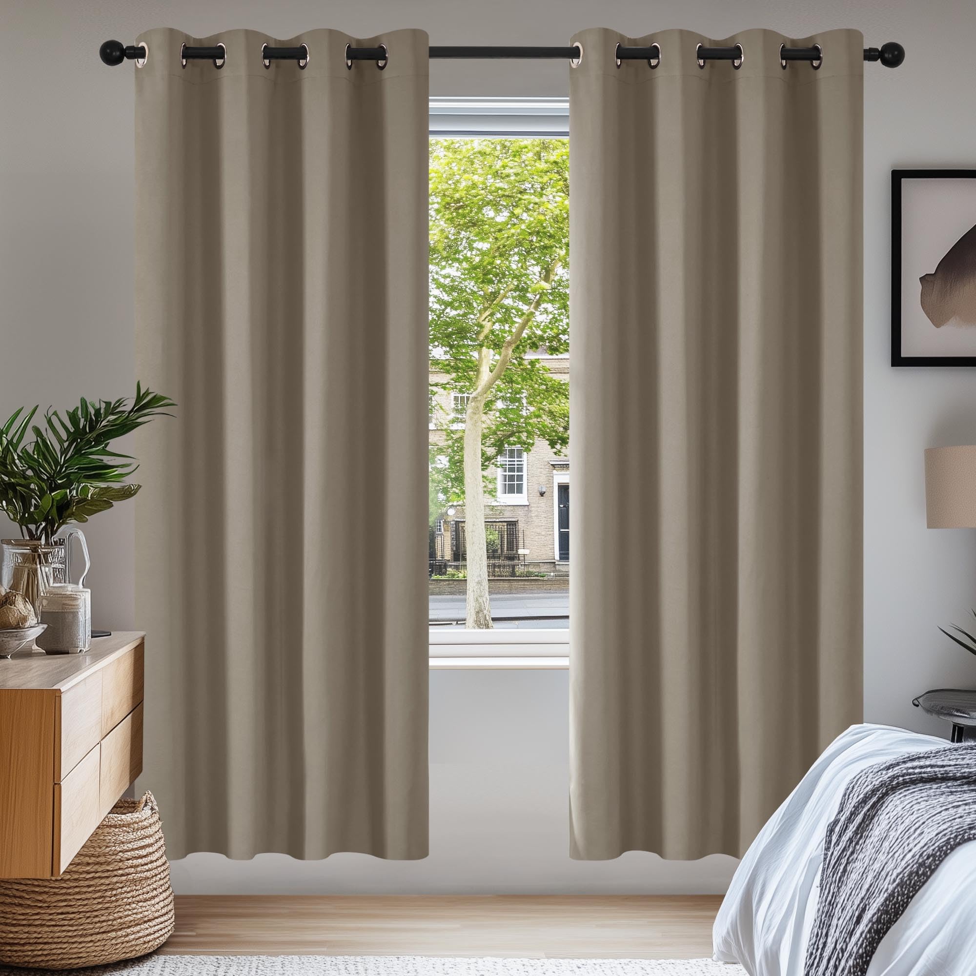 Deconovo Super Soft Solid Thermal Insulated Blackout Curtains for Bedroom Eyelet 55x69 Inch Two Panels Tan Brown