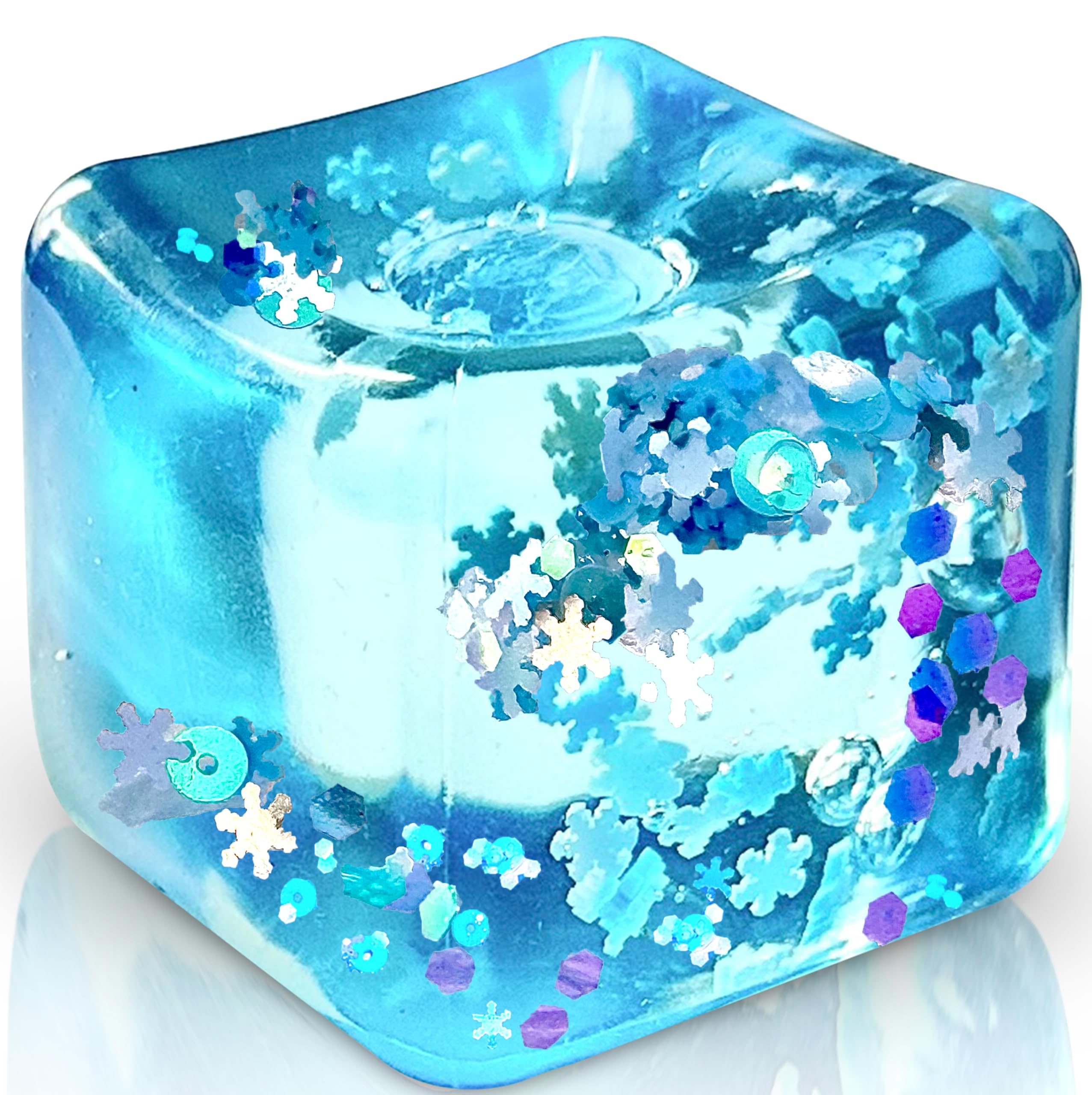 Kiedle Cool Ice Cube with Snowflakes - Nice Sensory Squishy Squeeze Cute Fidget Toy with Slow Rise Squish - 2.25" Cube