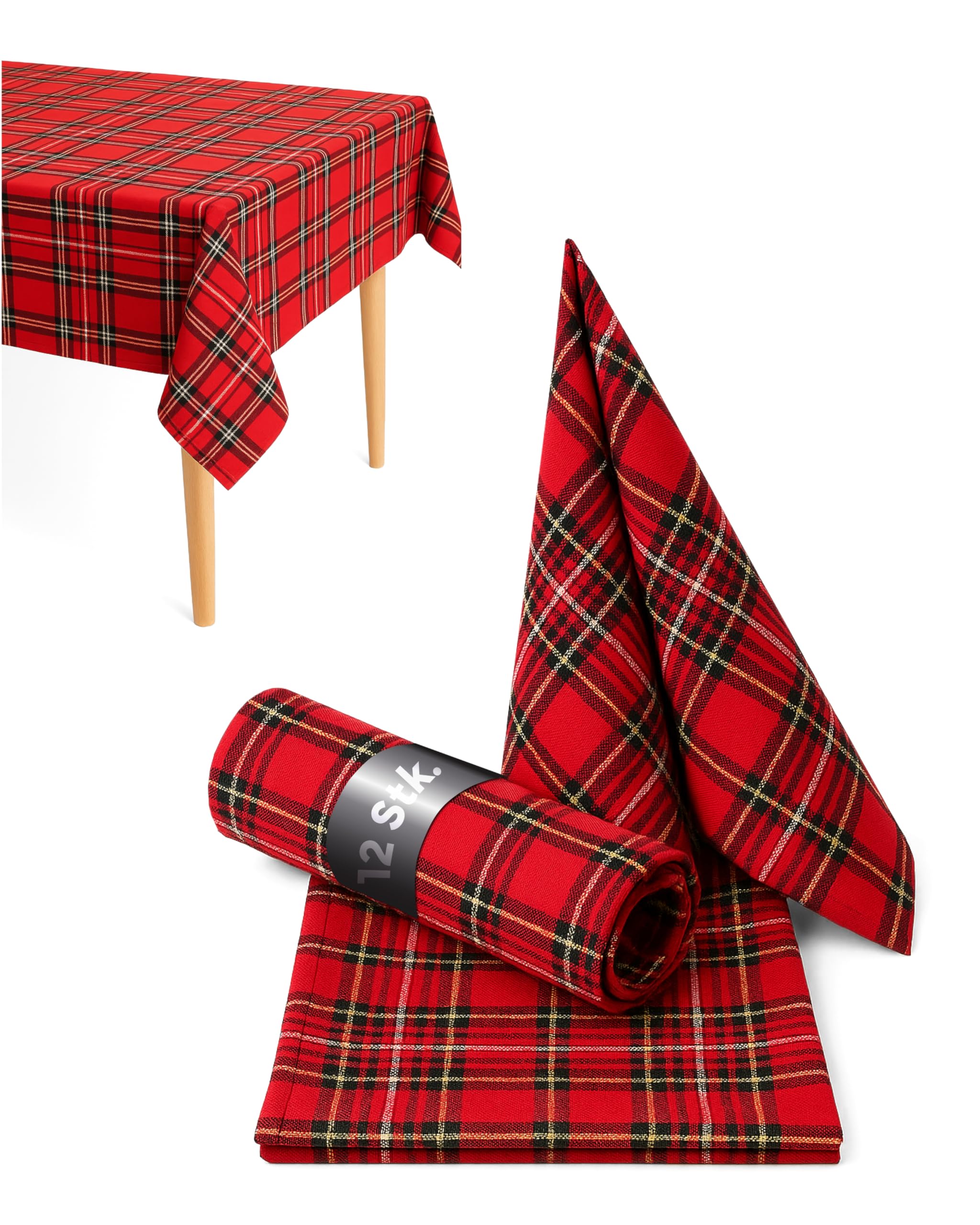 Texpot Pack of 12 napkins 50 x 50 cm in tartan red tartan chequered 100% polyester