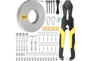 QLOUNI 1/8" Wire Rope Kit with Cable Cutter,98FT 304 Stainless Steel Cable with M5 Turnbuckles 8"Cable Cutter for Cables Wire,Vinyl Coated Hanging Wire for Outdoor Light Hanging,Clothesline Cable,Garden