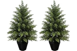 MAVIS'S DIARY 2ft Artificial Cedar Trees for Outdoors Planters Set of 2 Topiary Trees Artificial Outdoor Indoor Realistic Faux Cedar Tree for Home Front Porch Office Entryway Decor