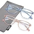 Madison Avenue 2 Pack Square Vintage TR90 Blue Light Blocking Reading Glasses for Women, Anti Glare/Eyestrain Computer Readers Blue/Brown +1.25
