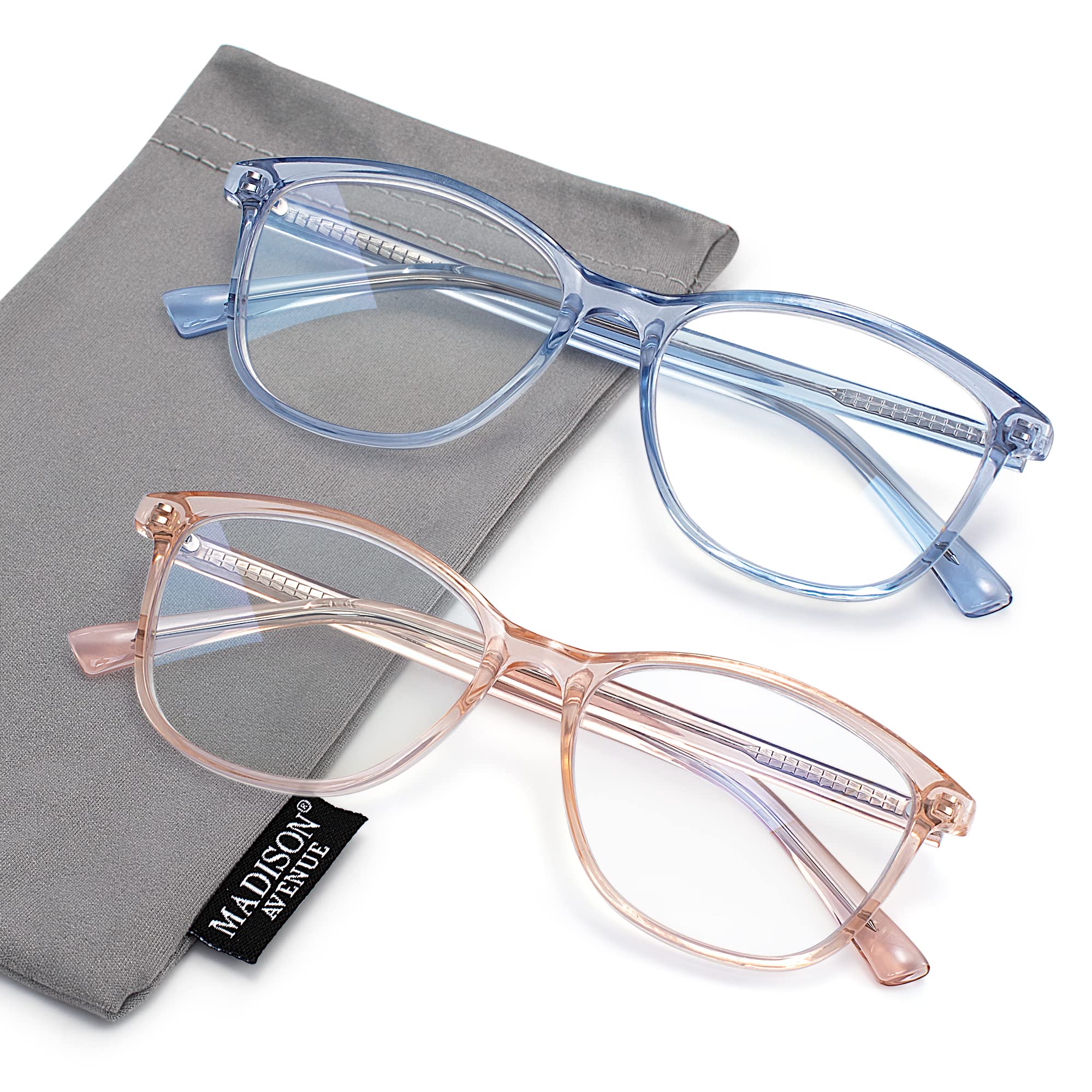 Photo 1 of Madison Avenue 2 Pack Square Vintage TR90 Blue Light Blocking Reading Glasses for Women, Anti Glare/Eyestrain Computer Readers Blue/Brown 2.5