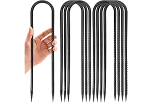 Kiivakii 12 in 8 Pack Trampoline Stakes, U Shaped Trampoline Anchors High Wind Heavy Duty, Trampoline Anchor Kit, Steel Stakes for Trampolines, Outdoor Canopies, Camping Tents, Football Goal, Black
