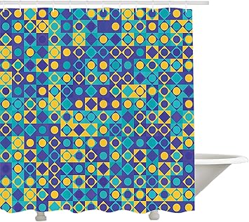 Yeuss Gelb Blau Dusche Vorhang Kreise Quadrate Dreiecke Mosaik Muster Dots Lebendige Stoff Badezimmer Decor Set Haken Lila Himmel Blau Gelb 152 4 X 182 9 Cm Polyester Blue Purple Yellow 66 X72 165cmx180cm Amazon De Kuche Haushalt