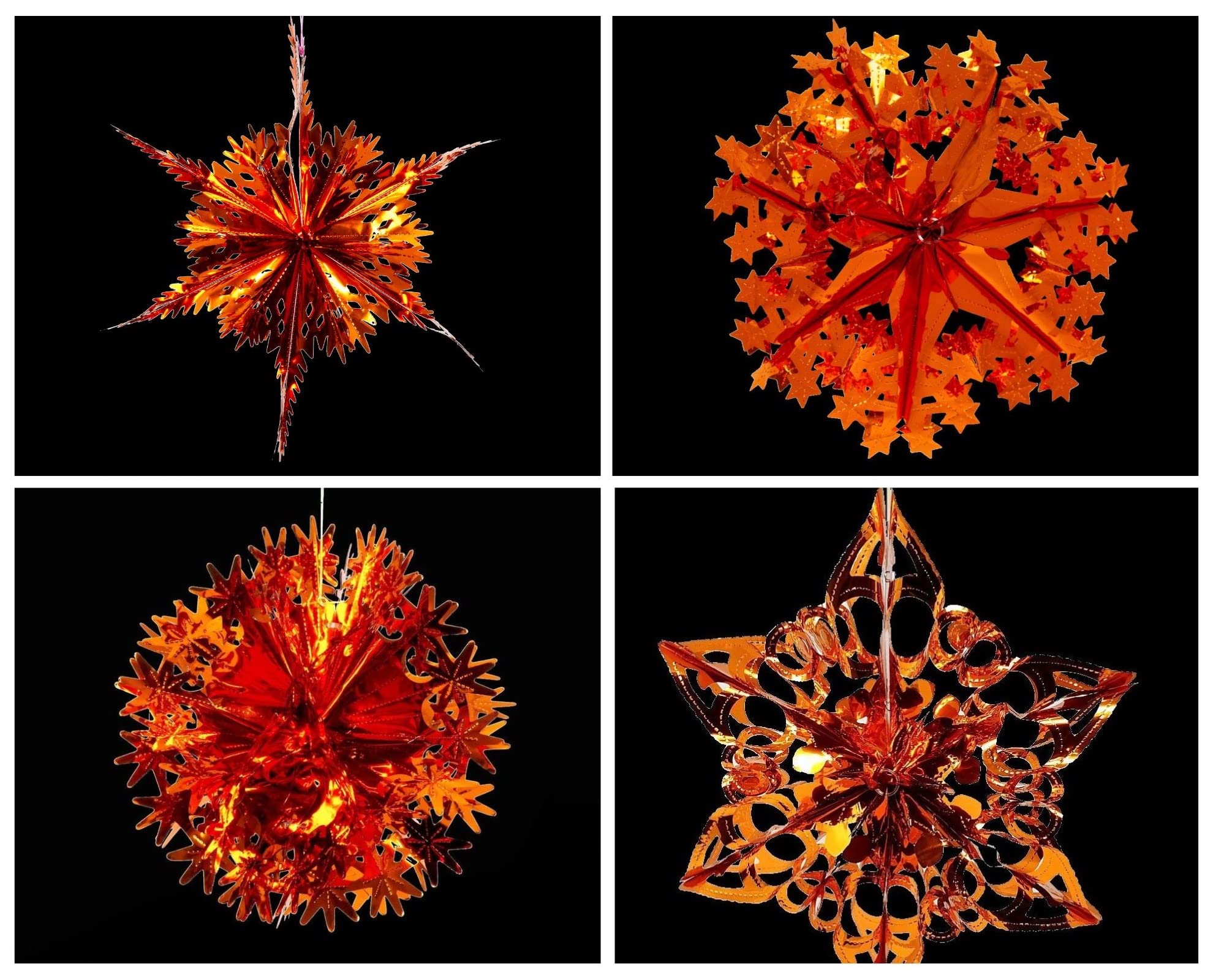 Simply Products Set of 4 40cm Christmas Foil Ceiling Garland Hanging Xmas Decoration, Long Star, Snowflake, Star Ball & Star (Copper)