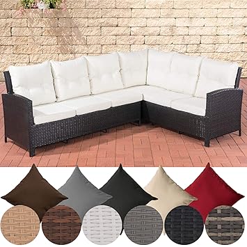 CLP Polyrattan Gartensofa MINARI | Eckbank mit Sitzpolstern | Modernes Ecksofa für den Garten erhältlich Rattanfarbe: Schwarz