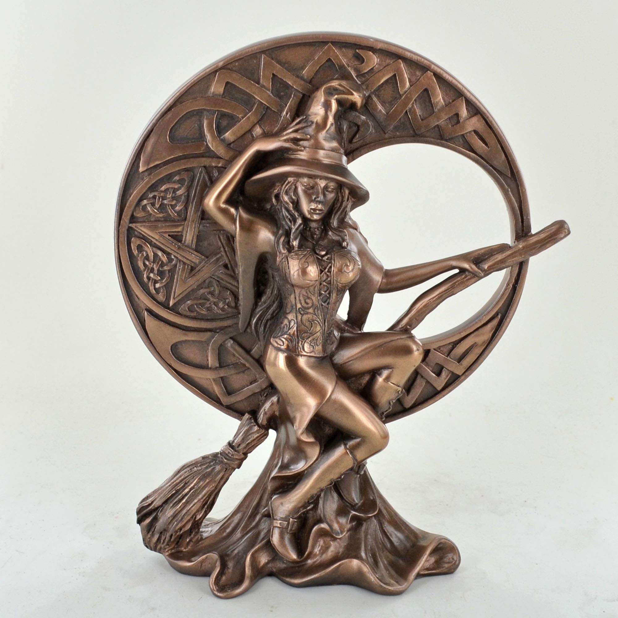 Fiesta Studios Witch with Celtic Moon, Bronze Ornament. H17cm