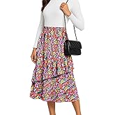 YSYOKOW Womens Midi Skirts 2025 Summer Trendy Ruffle Elastic High Waisted Long Flowy Maxi Skirt with Pockets